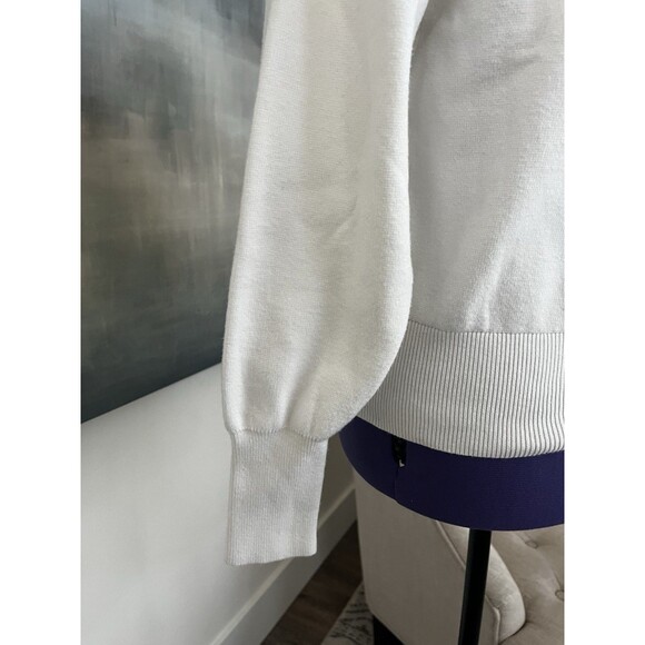 Ann Taylor Women's White Raglan Sleeve Gold Button Mock Neck Sweater Size Small - Picture 5 of 9